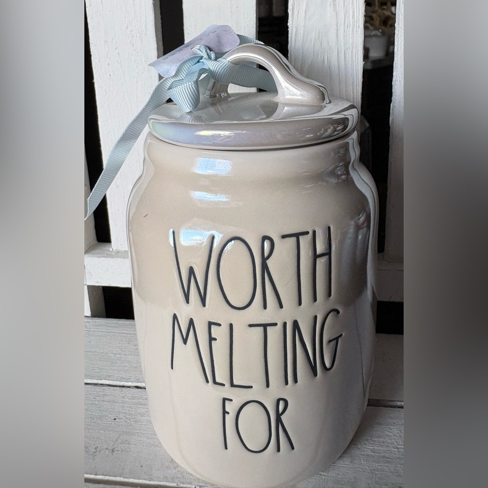 Disney Frozen Rae Dunn White Ceramic Olaf Baby Canister with Blue Ribbon